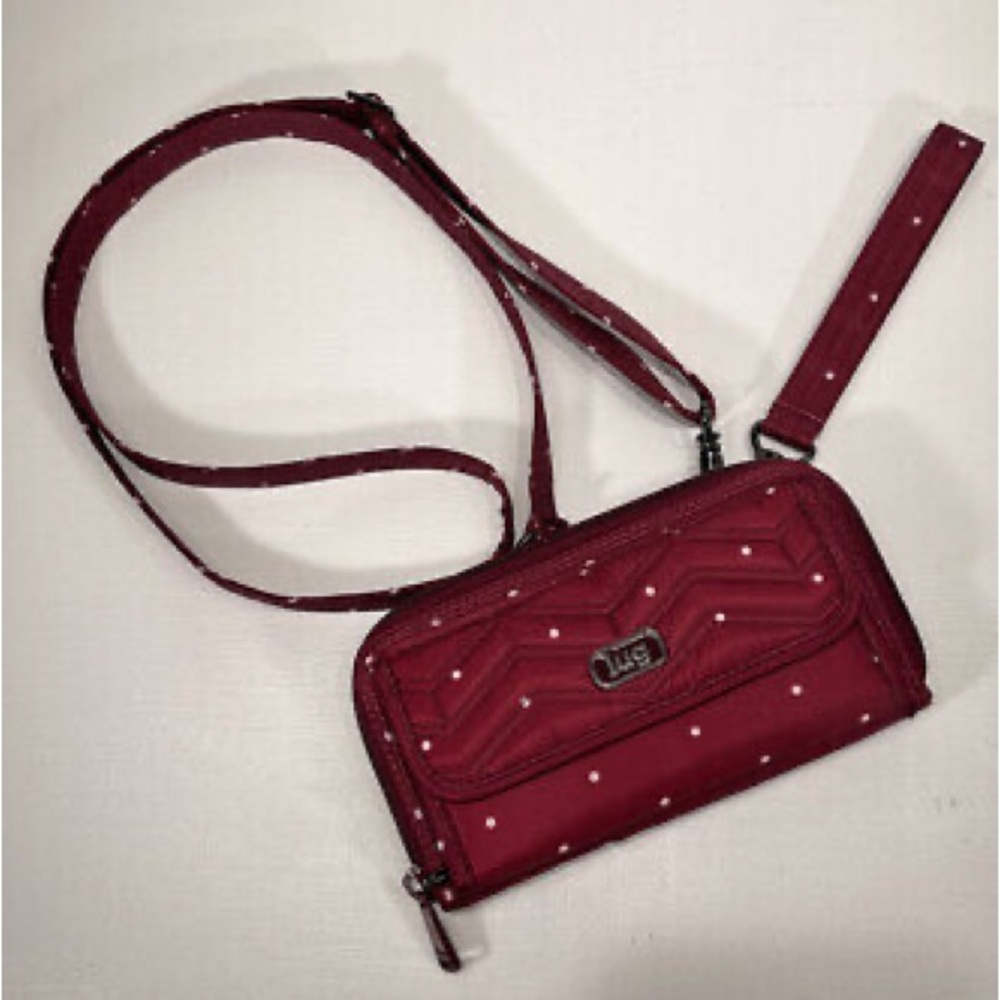 Lug Kickflip Convertible Cranberry Polka Dot Nylon Crossbody Wallet Bag